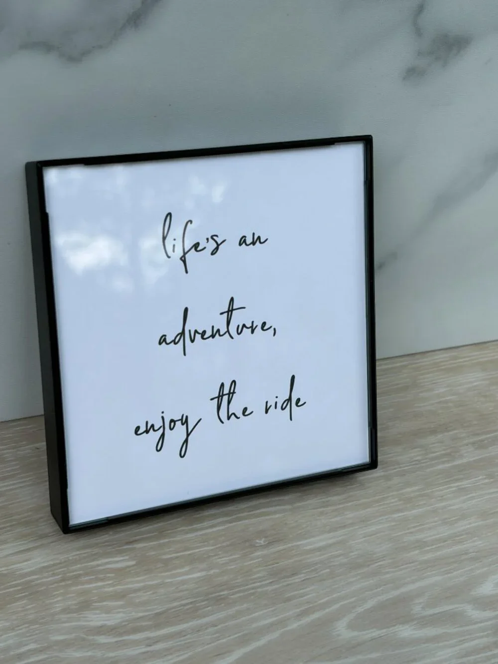 Life's An Adventure Framed Art Print 4x4 Black White Modern Tiered Tray Shelf